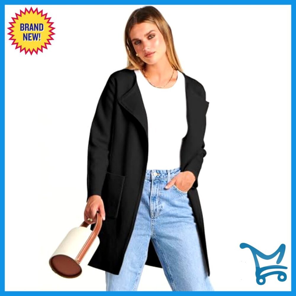 Open Front Knit Cardigan Sweater Coatigan Dressy Casual Jacket Classic Chic - Picture 3 of 7